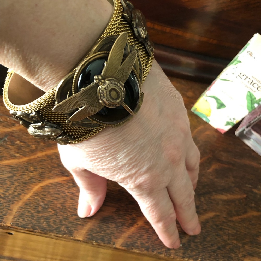 Patrice Vintage cuff bracelet, an art piece in glass and brass. - Picture 4 of 11